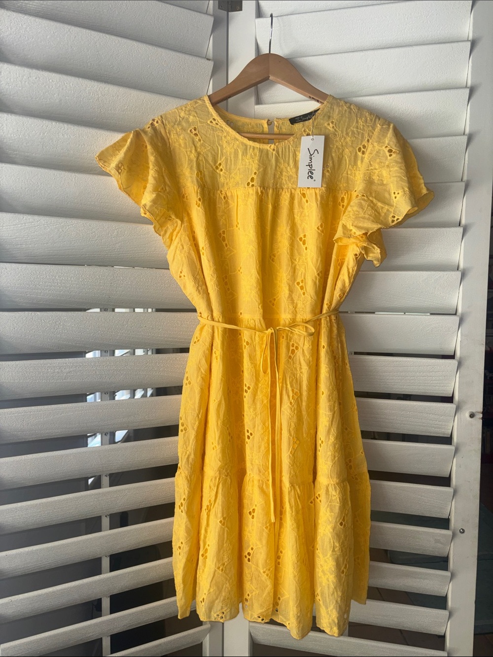 Simplee NWT Yellow Eyelet Tie-Waist Summer Dress XL